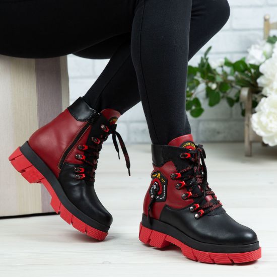 Imagine Ghete damă piele naturală 736 NEGRU-ROSU