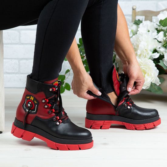 Imagine Ghete damă piele naturală 736 NEGRU-ROSU