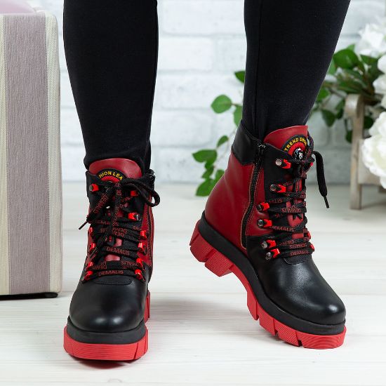 Imagine Ghete damă piele naturală 736 NEGRU-ROSU