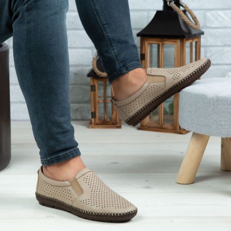 Imagine Mocasini bărbați piele naturală 600 Bej deschis
