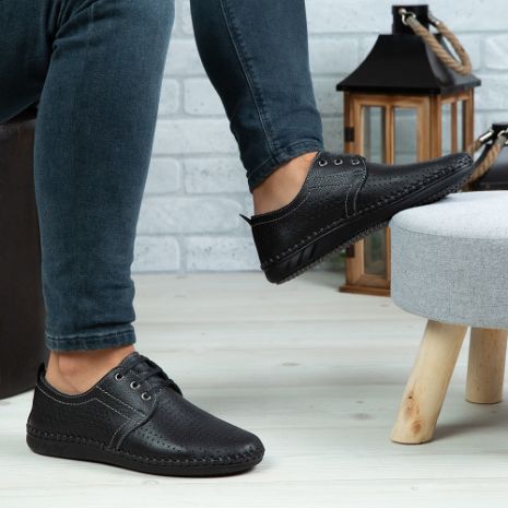 Imagine Pantofi casual bărbați piele naturală 650 P Negru