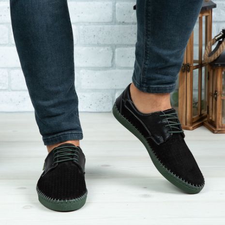 Imagine Pantofi casual bărbați piele naturală 680 Negru-Verde