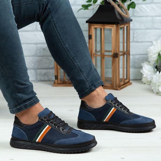 Imagine Pantofi sport bărbați piele naturală 444 Blue