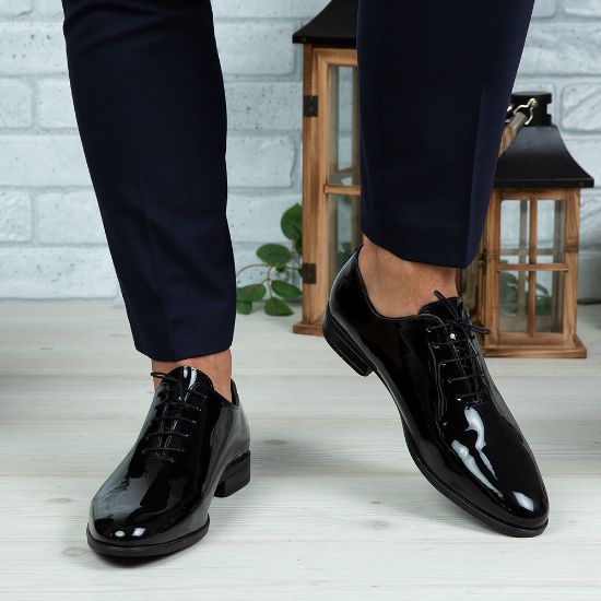 Imagine Pantofi eleganți bărbați din piele naturală O25 Negru Lac