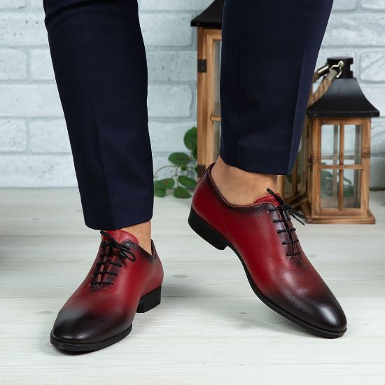 Imagine Pantofi eleganți bărbați din piele naturală O25 Roșu