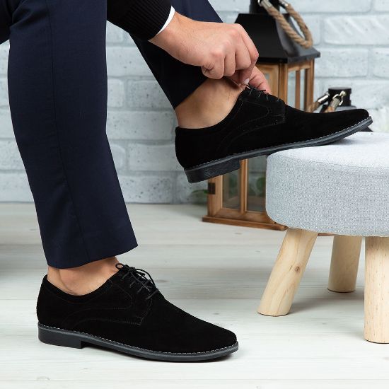 Imagine Pantofi eleganți bărbați din piele naturală 506 Negru Velur