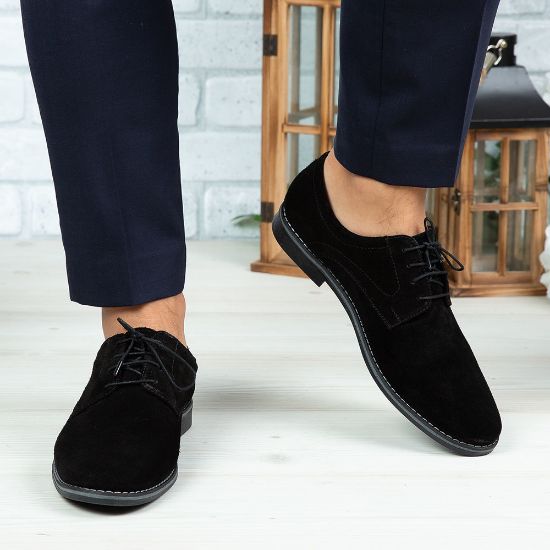 Imagine Pantofi eleganți bărbați din piele naturală 506 Negru Velur