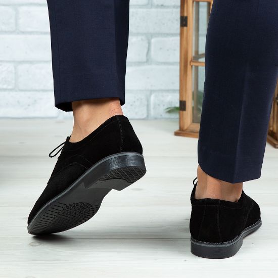 Imagine Pantofi eleganți bărbați din piele naturală 506 Negru Velur