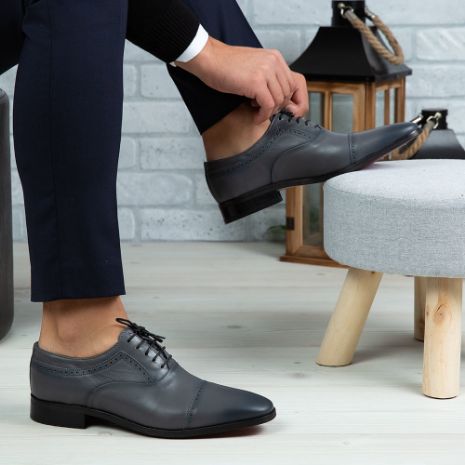 Imagine Pantofi eleganți bărbați din piele naturală 394 Gri