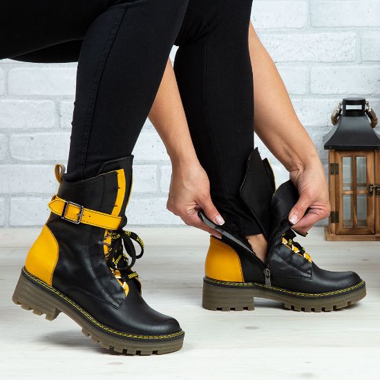 Imagine Ghete damă piele naturală 734 Negru - Galben