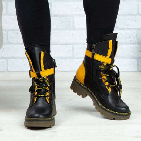 Imagine Ghete damă piele naturală 734 Negru - Galben