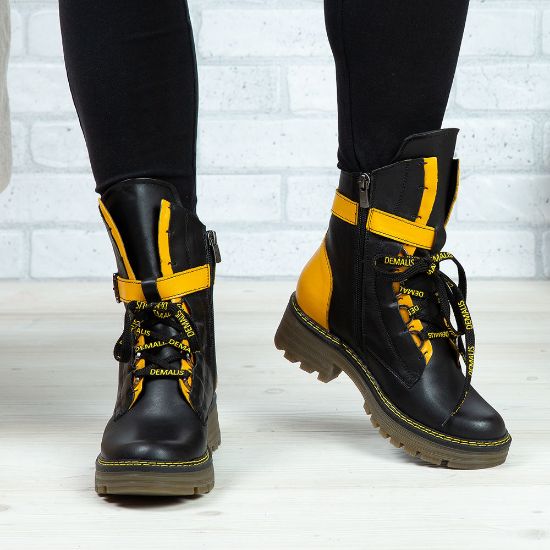 Imagine Ghete damă piele naturală 734 Negru - Galben