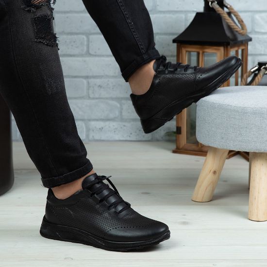 Imagine Pantofi sport bărbați piele naturală 447 Negru Box