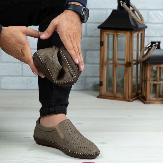 Imagine Mocasini bărbați piele naturală 600 Bej INCHIS