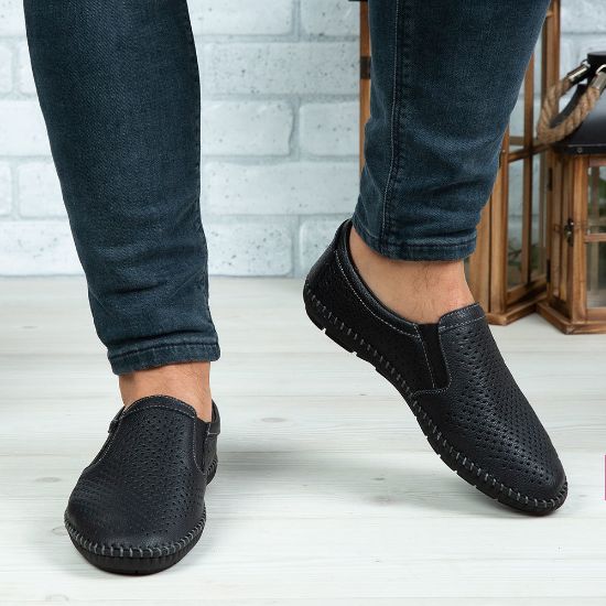Imagine Mocasini bărbați piele naturală 600 Negru 0141