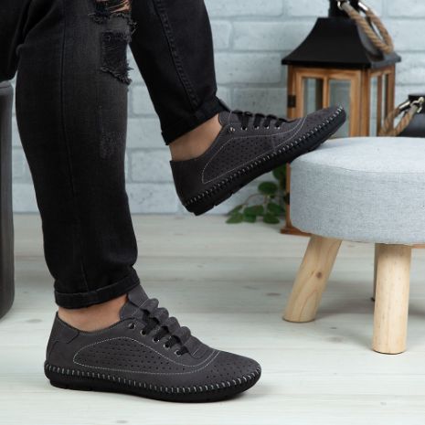 Imagine Pantofi casual bărbați piele naturală 670 Gri NUBUK