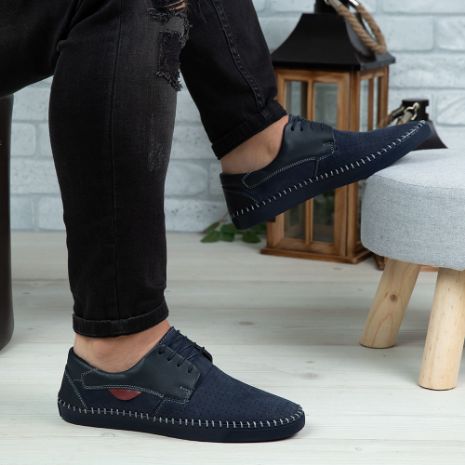 Imagine Pantofi casual bărbați piele naturală 680 Blue