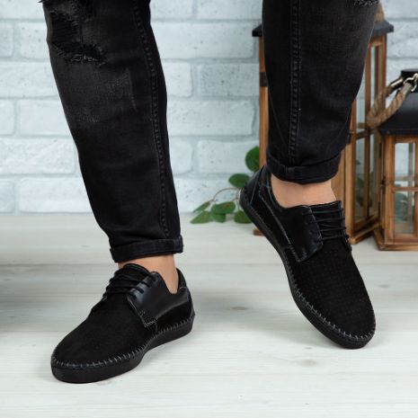 Imagine Pantofi casual bărbați piele naturală 680 Negru