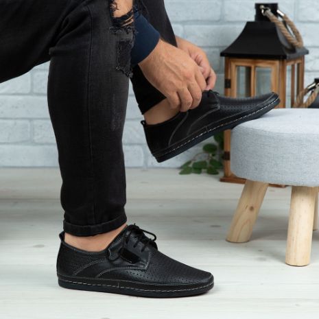 Imagine Pantofi casual bărbați piele naturală 690 Negru