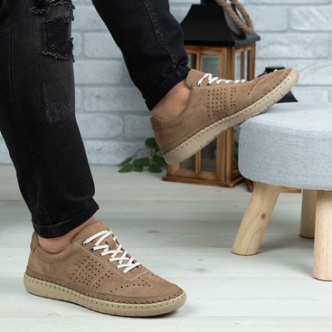 Imagine Pantofi casual barbati piele naturala 693 Bej - Alb