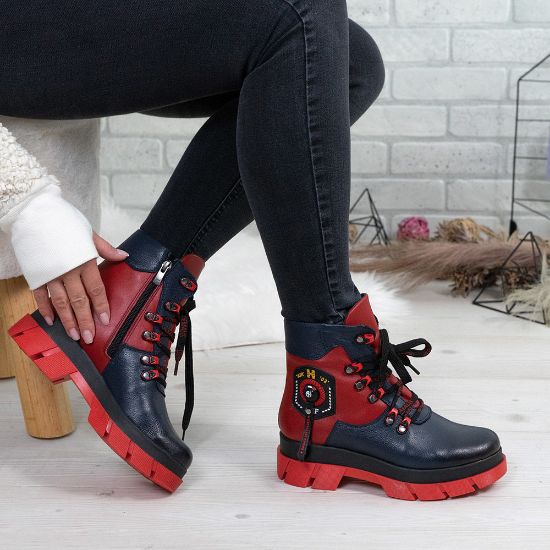 Imagine Ghete damă piele naturală 736 Blue-Roșu