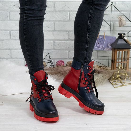 Imagine Ghete damă piele naturală 736 Blue-Roșu