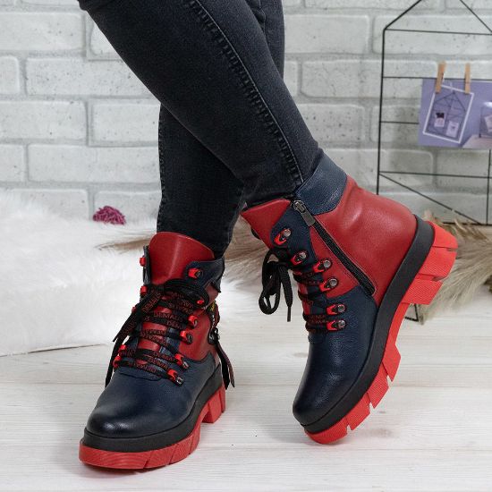 Imagine Ghete damă piele naturală 736 Blue-Roșu