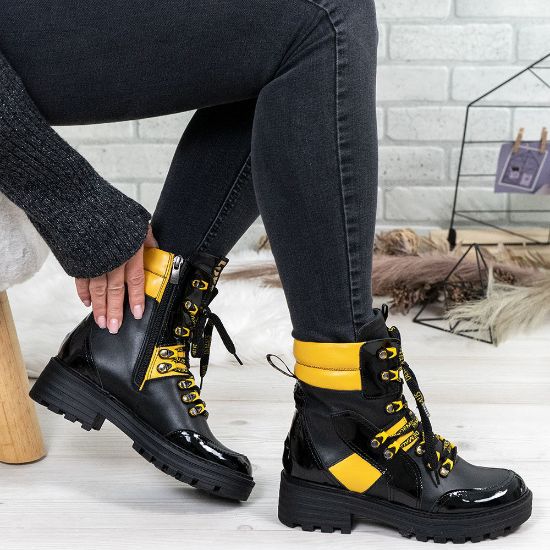 Imagine Ghete damă piele naturală 738 Negru-Galben