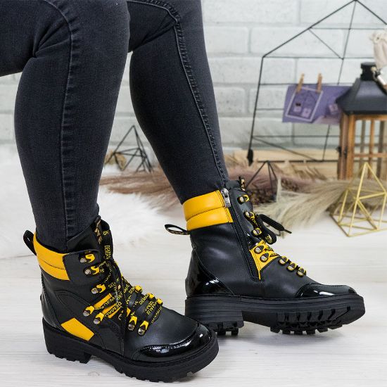 Imagine Ghete damă piele naturală 738 Negru-Galben