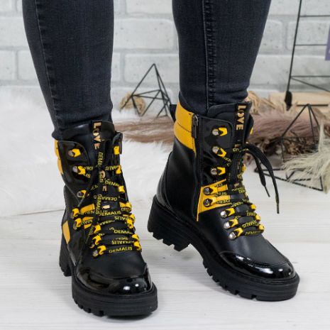 Imagine Ghete damă piele naturală 738 Negru-Galben