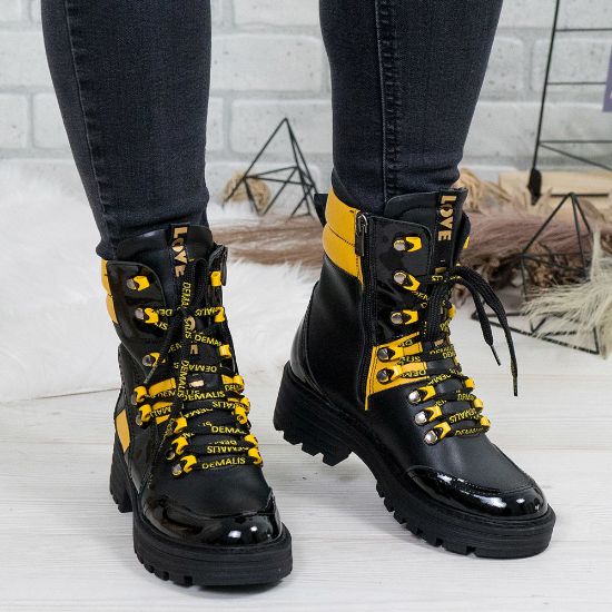 Imagine Ghete damă piele naturală 738 Negru-Galben