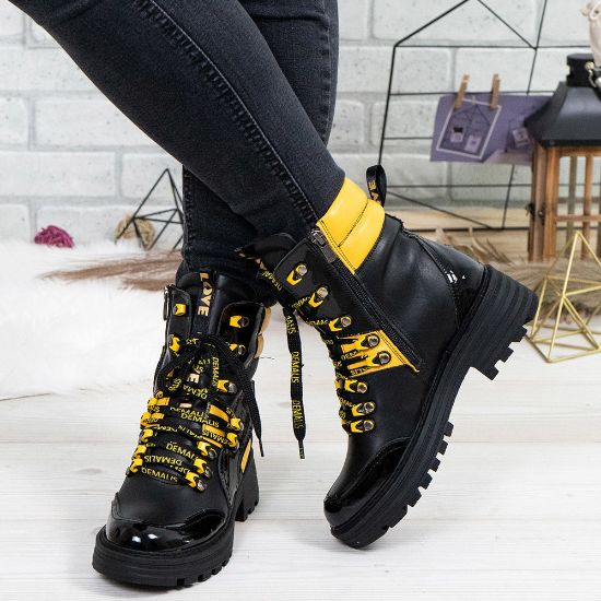 Imagine Ghete damă piele naturală 738 Negru-Galben