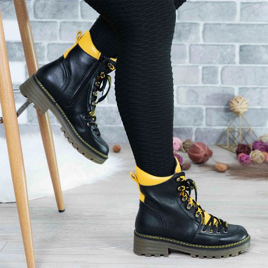 Imagine Ghete damă piele naturală 739 Negru-Galben