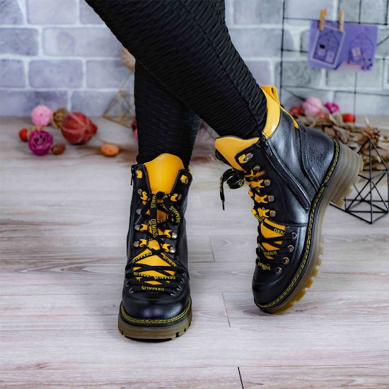 Imagine Ghete damă piele naturală 739 Negru-Galben