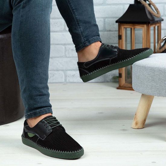 Imagine Pantofi casual bărbați piele naturală 680 Negru-Verde