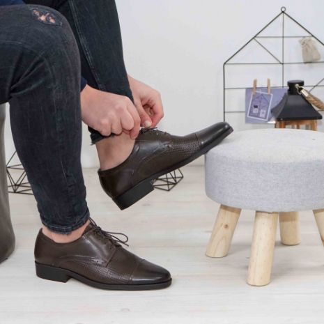 Imagine Pantofi eleganți bărbați din piele naturală 309 mi maro inchis presat