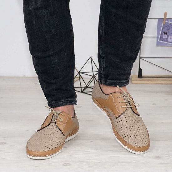 Imagine Pantofi casual bărbați piele naturală 690 perforat Bej