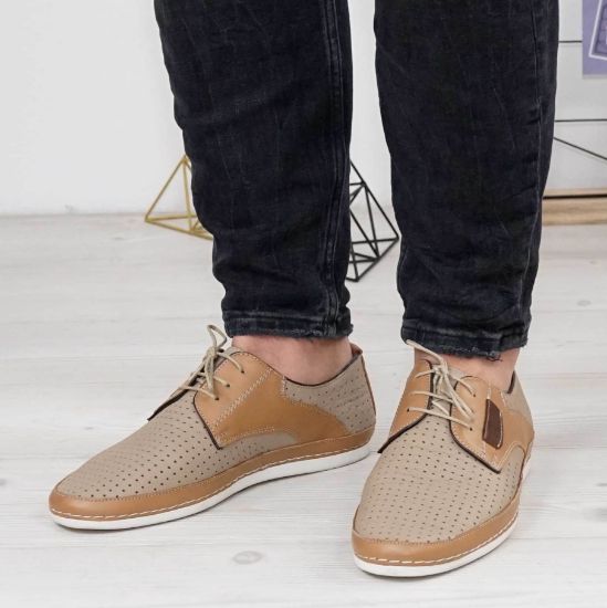 Imagine Pantofi casual bărbați piele naturală 690 perforat Bej