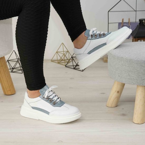 Imagine Pantofi damă piele naturală 144 alb-albastru