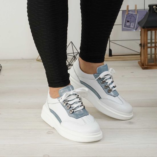 Imagine Pantofi damă piele naturală 144 alb-albastru