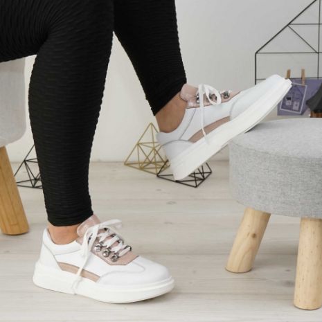 Imagine Pantofi damă din piele naturală 144 alb-roz