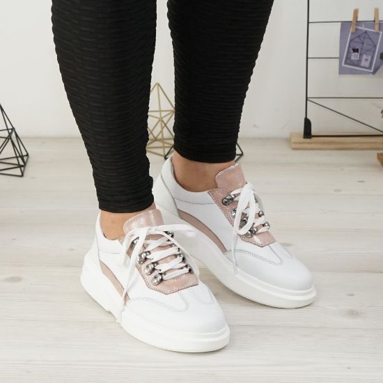 Imagine Pantofi damă din piele naturală 144 alb-roz