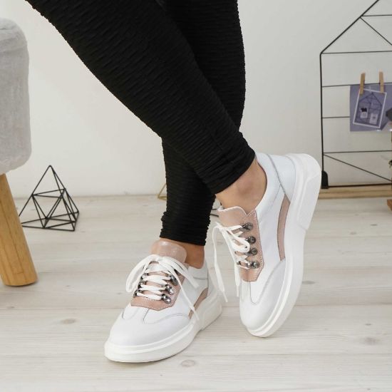 Imagine Pantofi damă din piele naturală 144 alb-roz