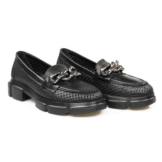 Imagine Mocasini damă negri din piele naturală cu talpă groasă t 439 