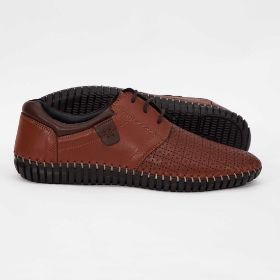 Imagine Pantofi casual bărbați piele naturală 643 maro perforat