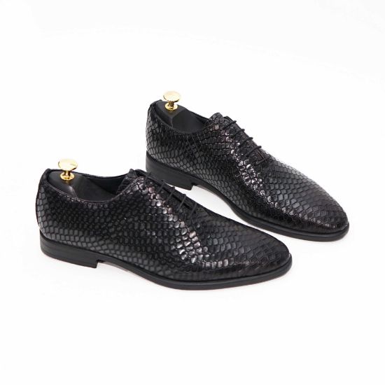 Imagine Pantofi eleganți bărbați din piele naturală O25 croco negru