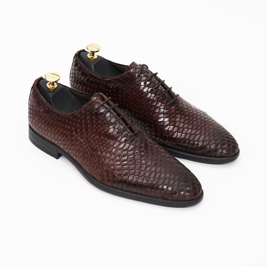 Imagine Pantofi eleganți bărbați din piele naturală O25-croco maro