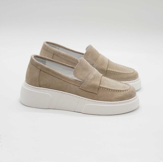 Imagine Mocasini damă bej din piele naturală întoarsă dms317