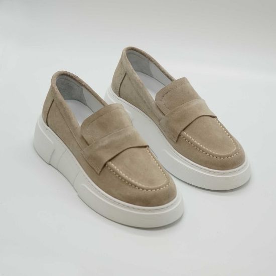 Imagine Mocasini damă bej din piele naturală întoarsă dms317