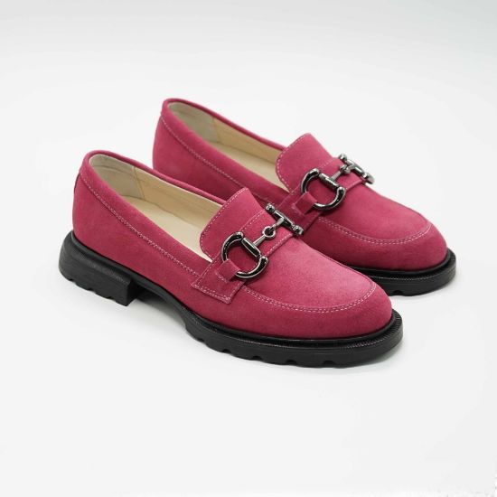 Imagine Mocasini damă din piele naturală întoarsă culoare magenta 130 